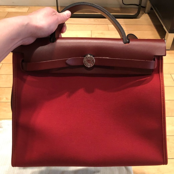 Hermès HerBag 31 toile (canvas)- burgundy red - Picture 1 of 8